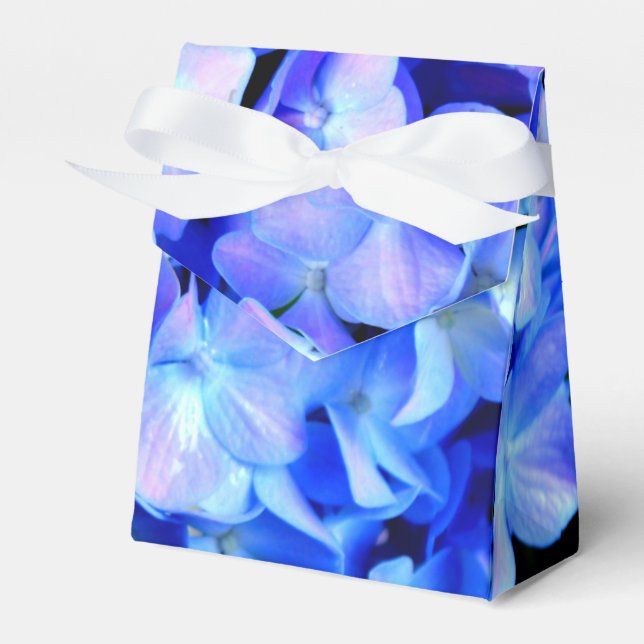 Elegant light purple blue magenta floral hydrangea favour box (Front Side)