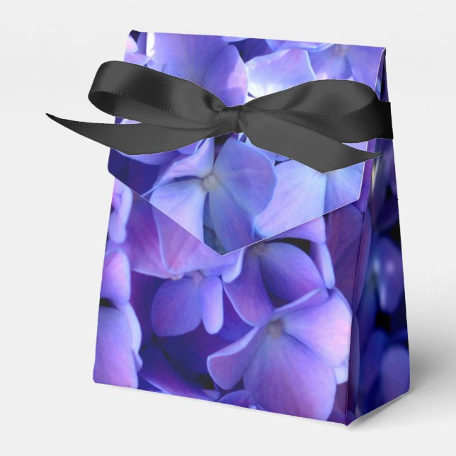 Elegant light purple blue magenta floral hydrangea favour box (Front Side)
