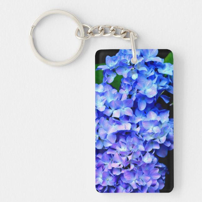 Elegant light purple blue magenta floral hydrangea key ring (Front)