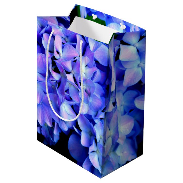 Elegant light purple blue magenta floral hydrangea medium gift bag (Back Angled)