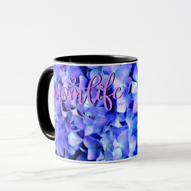 Elegant light purple blue magenta floral hydrangea mug (Front Left)