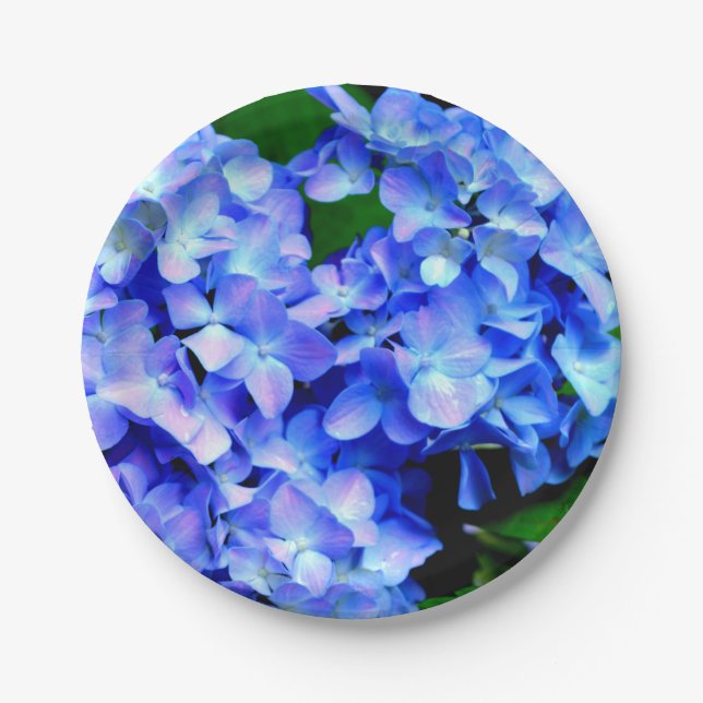 Elegant light purple blue magenta floral hydrangea paper plate (Front)