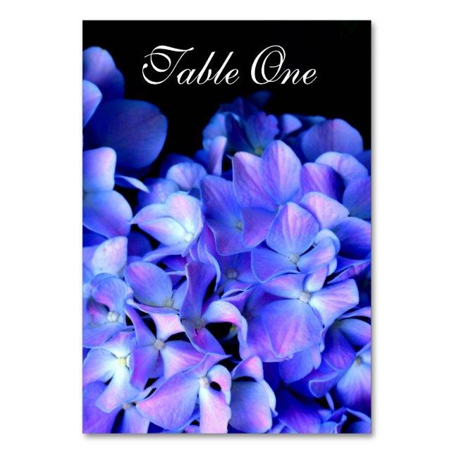 Elegant light purple blue magenta floral hydrangea table number (Front)
