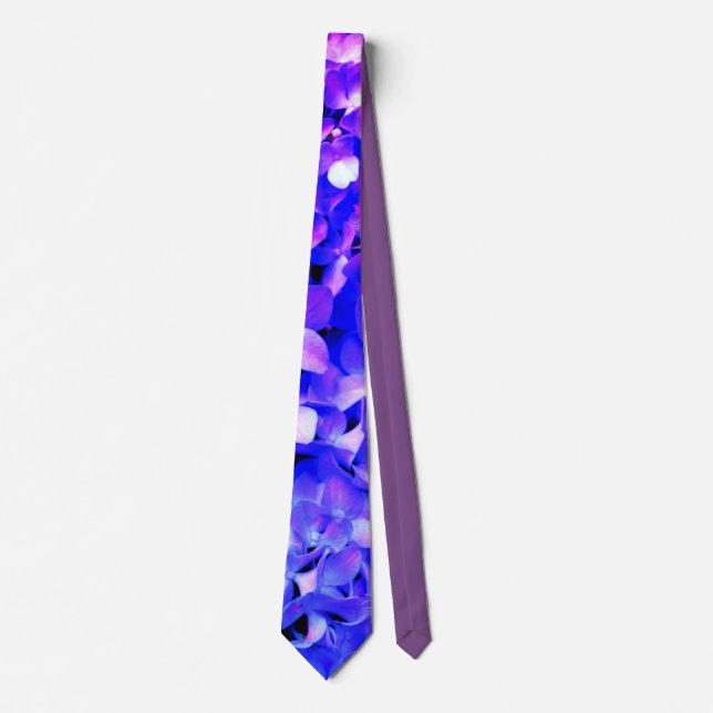 Elegant light purple blue magenta floral hydrangea tie (Front)