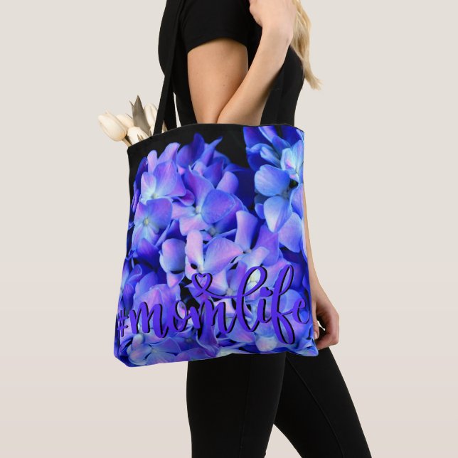 Elegant light purple blue magenta floral hydrangea tote bag (Close Up)