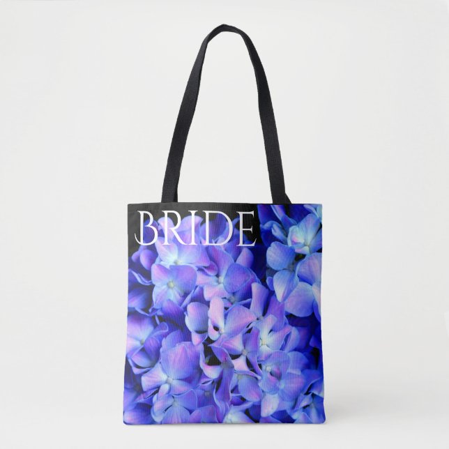 Elegant light purple blue magenta floral hydrangea tote bag (Front)