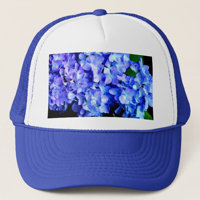 Elegant light purple blue magenta floral hydrangea trucker hat (Front)