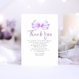 Elegant Light Purple Bow Baby Shower Thank You Card
