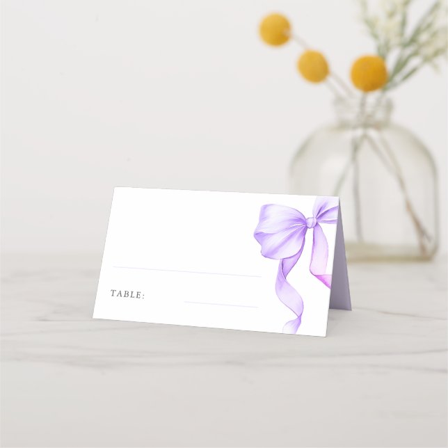 Elegant Light Purple Bow Bridal Shower Table Place Card (Front)