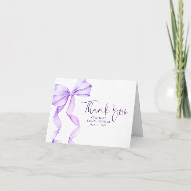 Elegant Light Purple Bow Bridal Shower Thank You (Front)