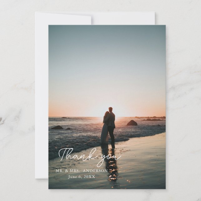 Elegant Light Purple Floral Photo Wedding Thank You Card (Front)