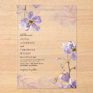 Elegant Light Purple Floral Wedding Acrylic Invitations