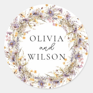 Elegant Light Purple Floral Wedding Classic Round Sticker