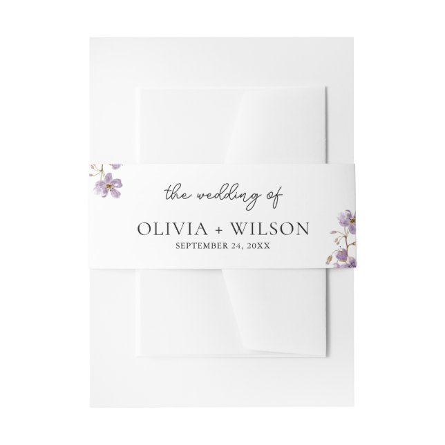 Elegant Light Purple Floral Wedding Invitation Belly Band (Front Example)