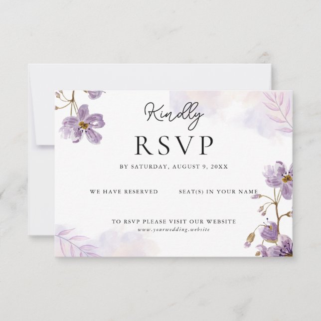 Elegant Light Purple Floral Wedding RSVP Card (Front)
