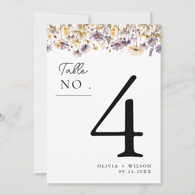 Elegant Light Purple Floral Wedding Table Number (Front)