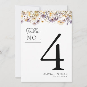 Elegant Light Purple Floral Wedding Table Number