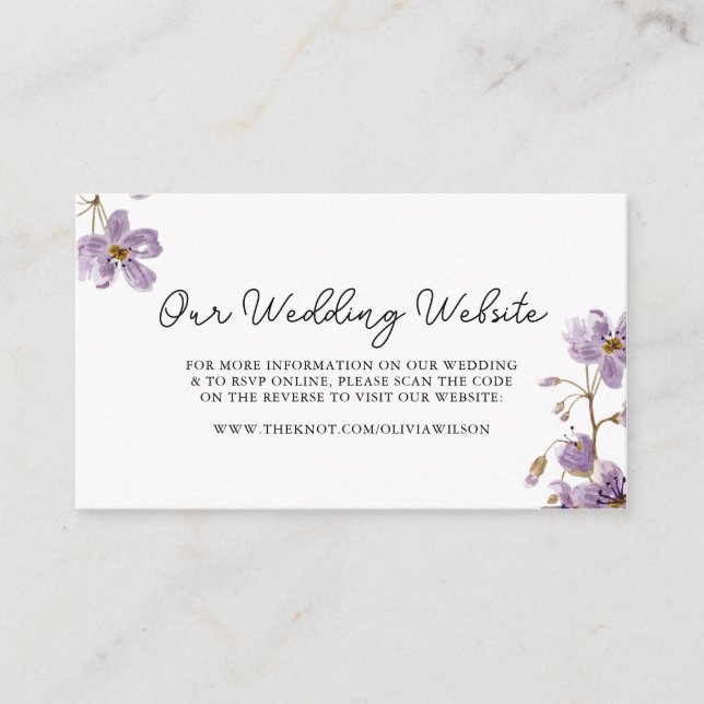 Elegant Light Purple Floral Wedding Website Enclosure Card (Front)