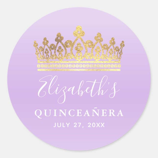 Elegant Light Purple Gold Crown Classic Round Sticker (Front)