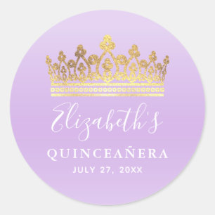 Elegant Light Purple Gold Crown Classic Round Sticker