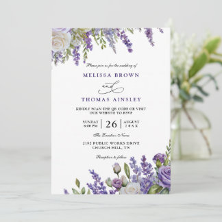 Elegant Light Purple Lavender QR Code Wedding Invitation