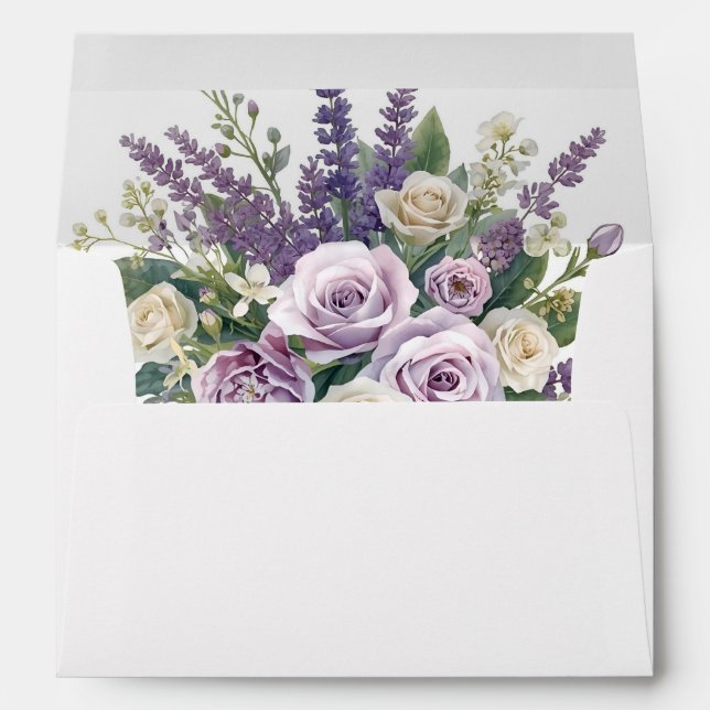 Elegant Light Purple Lavender Rose Flowers Wedding Envelope (Back (Bottom))