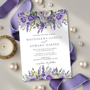 Elegant Light Purple Lavender Roses Floral Wedding Invitation