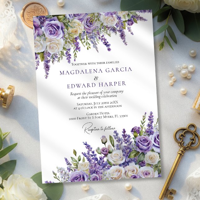 Elegant Light Purple Lavender Roses Floral Wedding Invitation (Creator Uploaded)