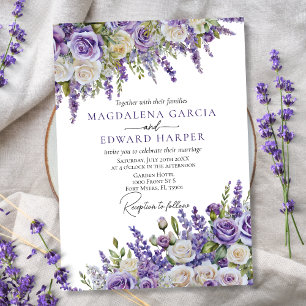 Elegant Light Purple Lavender Roses Floral Wedding Invitation