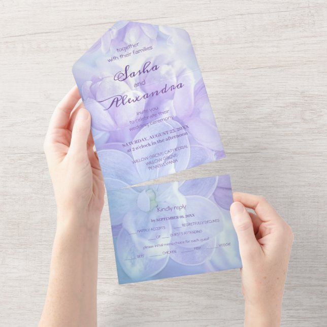 Elegant Light Purple Lilac Flowers Wedding All In One Invitation (Tearaway)