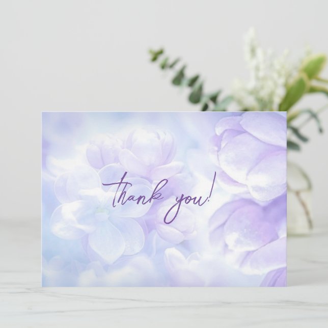 Elegant Light Purple Lilac Flowers Wedding Thank You Card (Standing Front)
