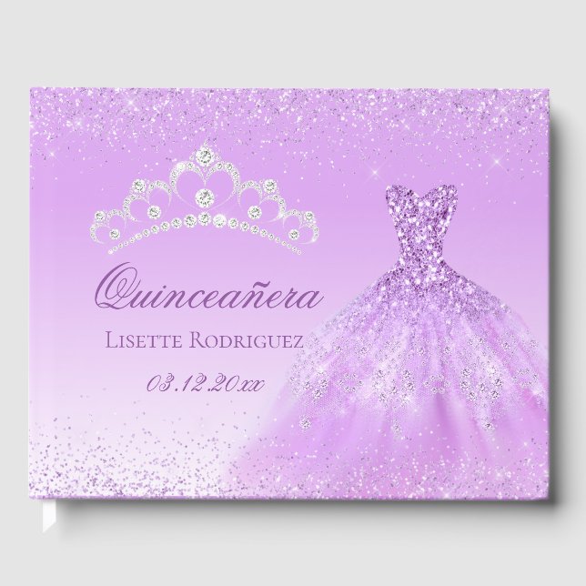 Elegant Light Purple Personalised Quinceanera Guest Book (Front)