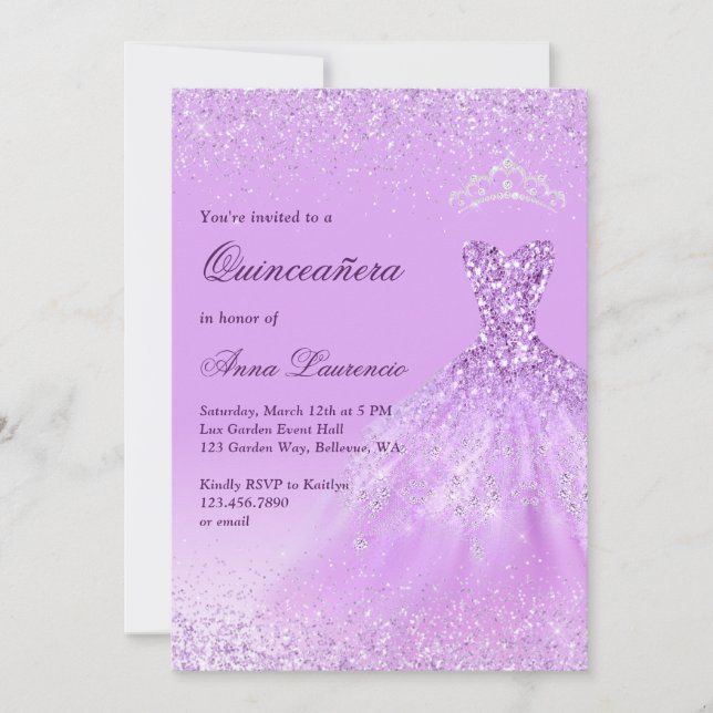 Elegant Light Purple Quinceanera 15th Birthday Invitation (Front)