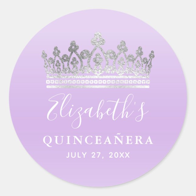 Elegant Light Purple Silver Crown Classic Round Sticker (Front)