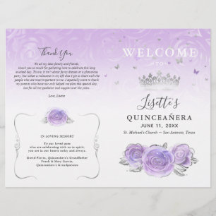 Elegant Light Purple Silver Quinceanera Program