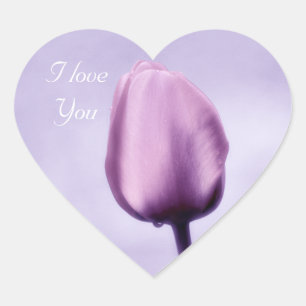 Elegant Light Purple Tulip I Love You Heart Sticker