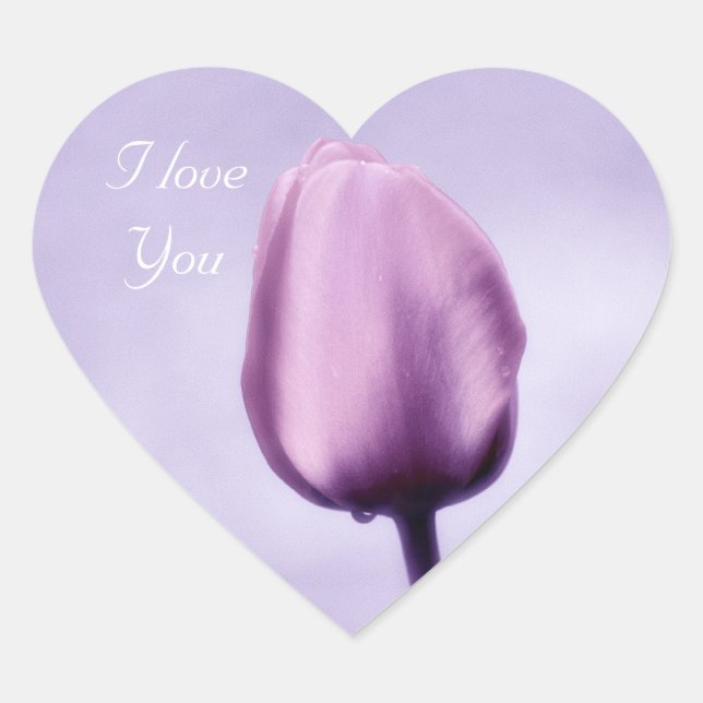 Elegant Light Purple Tulip I Love You Heart Sticker (Front)