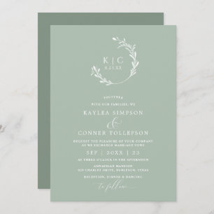 Elegant Light Sage Green Monochromatic Wedding Invitation