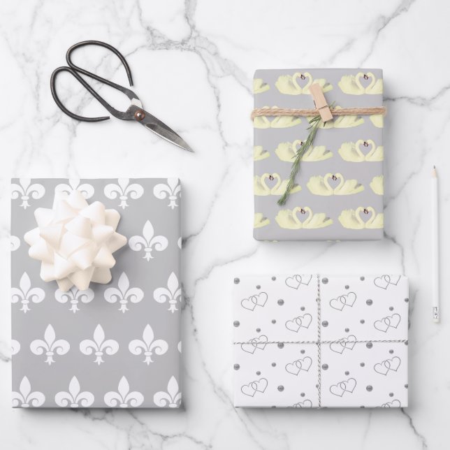 Elegant Light Silver Grey & White Wedding Wrapping Paper Sheet (Front)