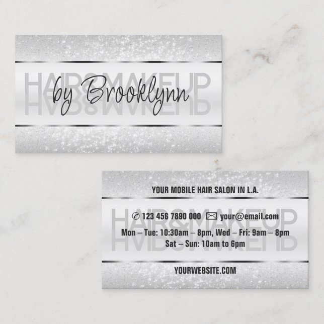 Elegant Light Silver Shimmering Cute Glitter Stars Business Card (Front/Back)