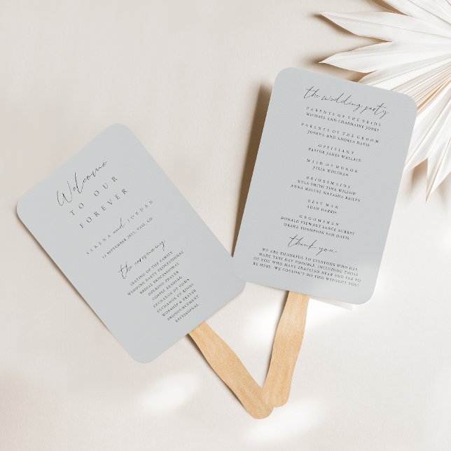 Elegant Light Slate Blue Wedding Program Hand Fan (Creator Uploaded)