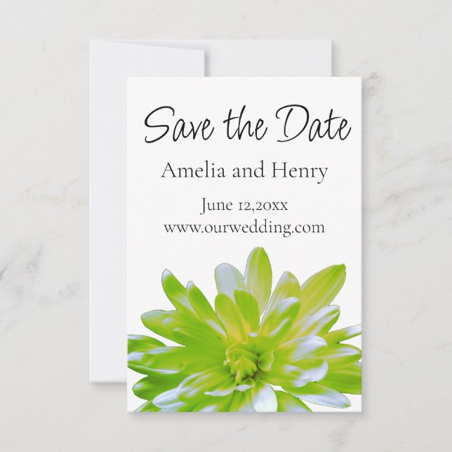 Elegant light soft green floral flower  save the date (Front)