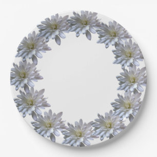 Elegant light soft white floral flower daisies paper plate