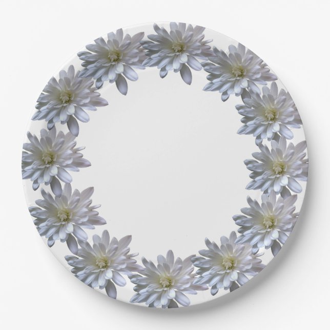 Elegant light soft white floral flower daisies paper plate (Front)