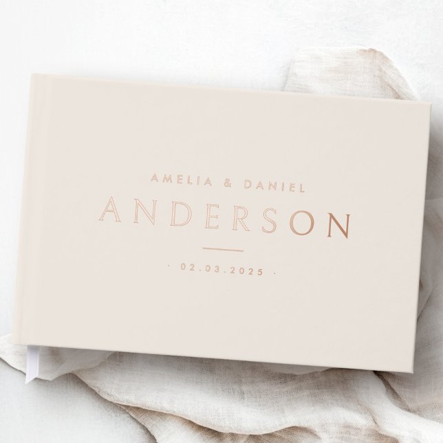 Elegant light tan brown wedding names date real guest book (Elegant light tan brown wedding names date real foil guest book)