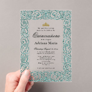 Elegant Light Teal 15th Birthday Quinceanera Acrylic Invitations