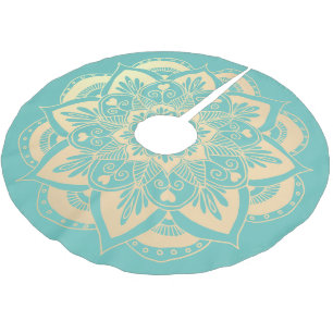 Elegant Light Teal and Gold Mandala Boho Christmas Brushed Polyester Tree Skirt