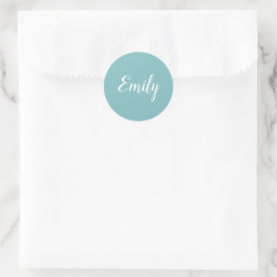 Elegant Light Turquoise Blue Script Cursive Name Classic Round Sticker