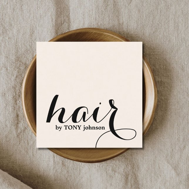 Elegant Light Yellow Black Bold Hair Square Business Card (Creator Uploaded)