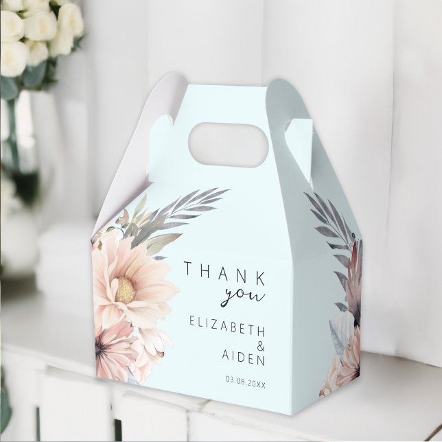 Elegant, Lightblue & Pastel Boho Wedding Box (Elegant, Blue & Pastel Boho "Thank you!" Favors Wedding Box. Personalized with your name and date.)